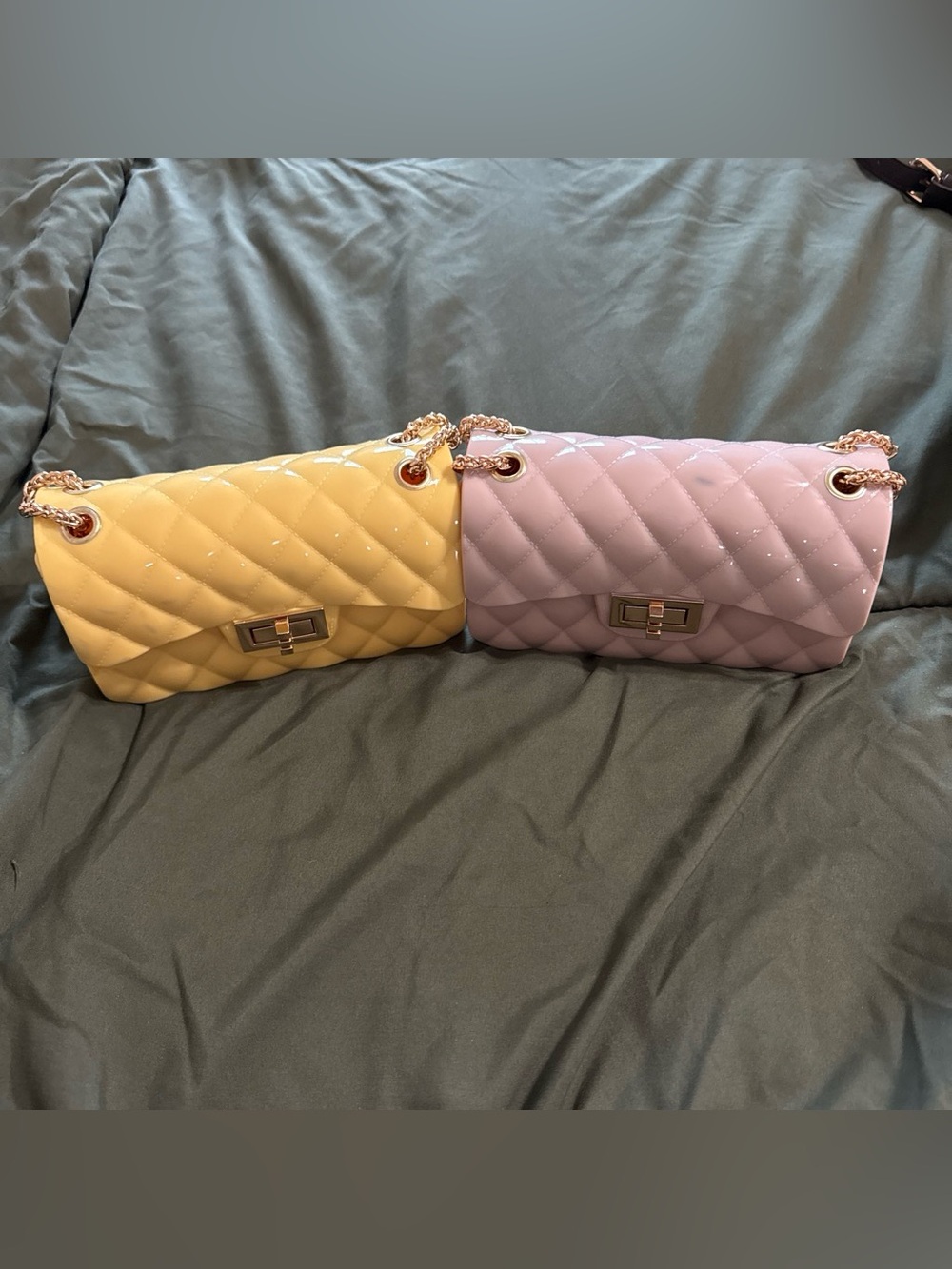 2 Quilted Chain Shoulder Bag - Yellow and beige